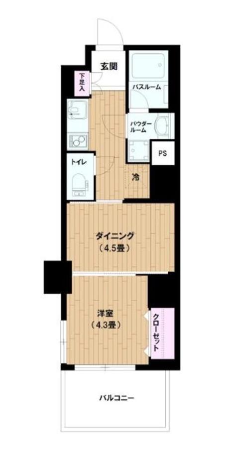 日神デュオステージ浅草松が谷(1DK/12階)の間取り写真