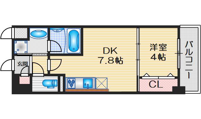 レジデンス南桜塚(1DK/4階)の間取り写真