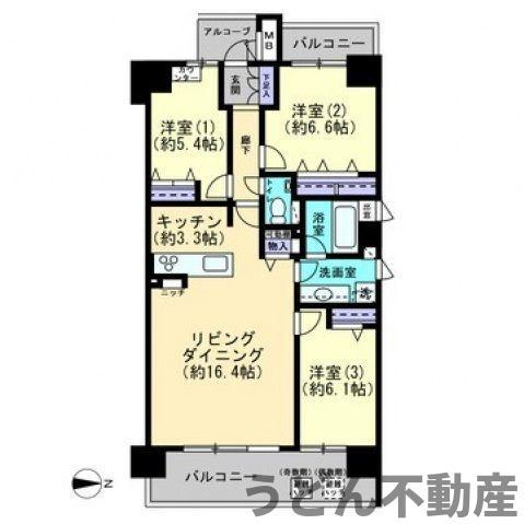 レアーレ瓦町(3LDK/6階)の間取り写真