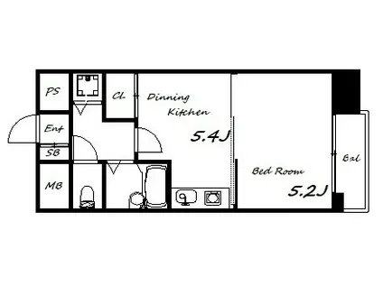 シャルム兵庫(1K/2階)の間取り写真