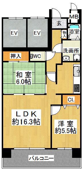 ウエストコート8番街1番館(2LDK/2階)の間取り写真