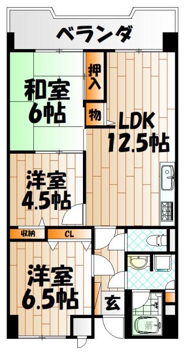 ライオンズマンション小倉駅南(3LDK/4階)の間取り写真