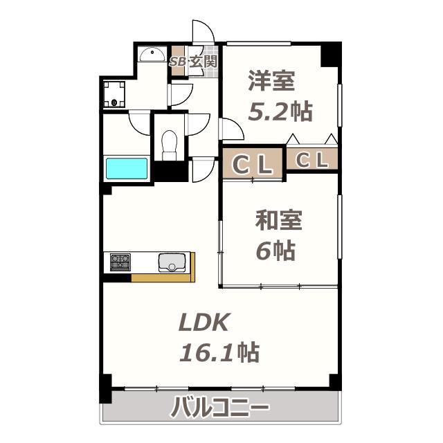 クレメント天王寺(2LDK/7階)の間取り写真
