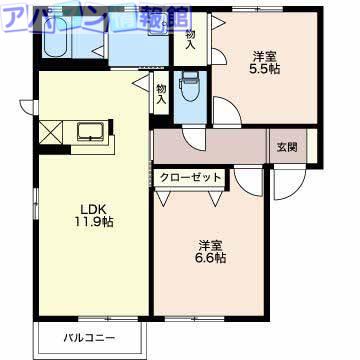 ウエストフィールド(2LDK/1階)の間取り写真