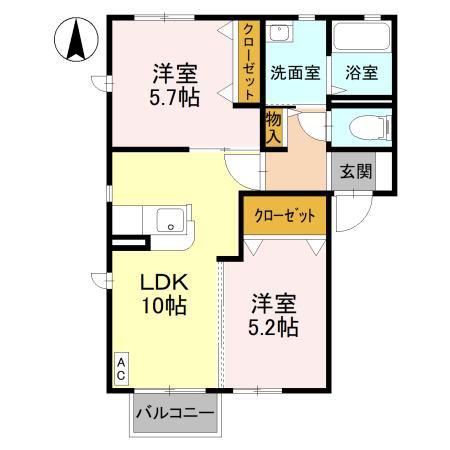 クレシェンテ(2LDK/2階)の間取り写真