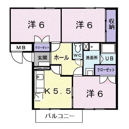 エルディム本町II(3K/2階)の間取り写真