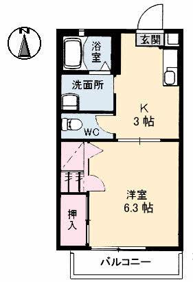 シャーメゾン新湯野(1K/2階)の間取り写真