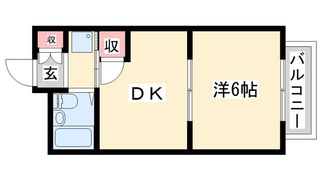サンハイツ多井田C棟(1DK/2階)の間取り写真