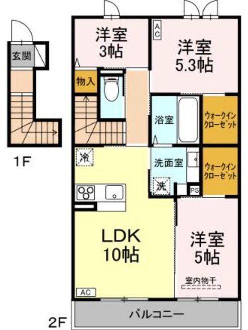 トリシア中條 B(3LDK/2階)の間取り写真