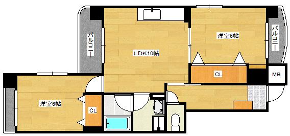 シティハイツ金屋町(2LDK/9階)の間取り写真