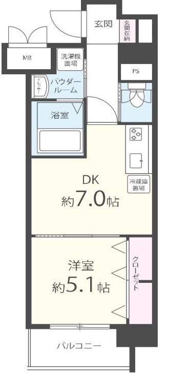 C.P.B.S(1DK/5階)の間取り写真