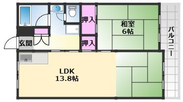 くすの木団地2(1LDK/13階)の間取り写真