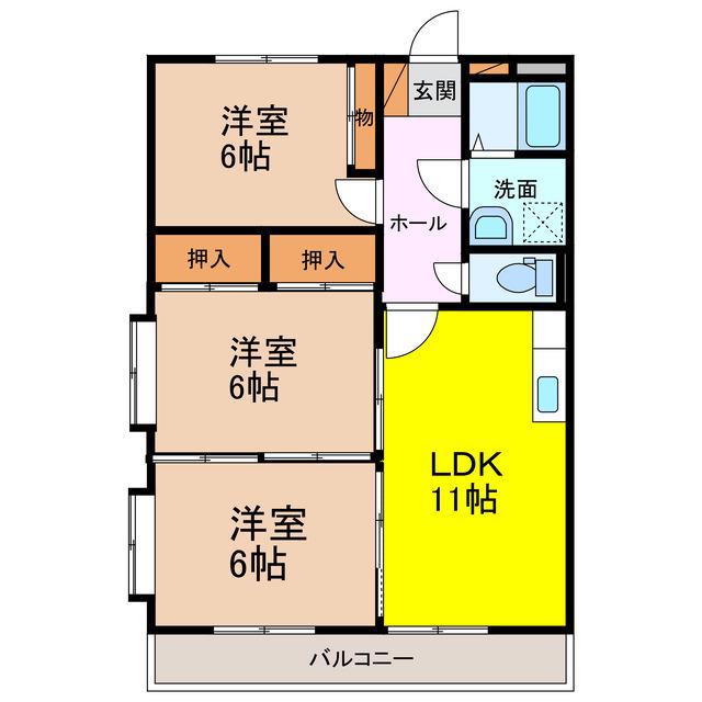マンションK(3LDK/3階)の間取り写真