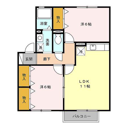 グリーンパークみだい南 AB(2LDK/2階)の間取り写真