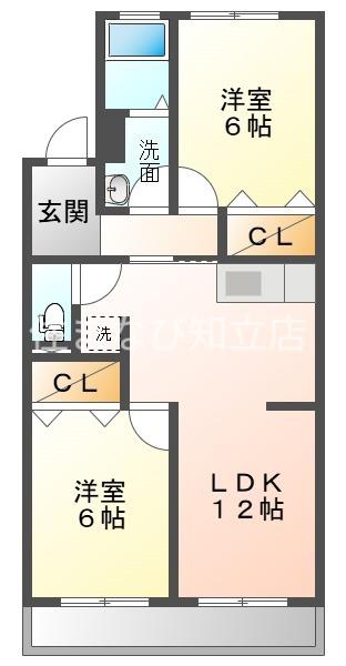 雁ヶ音マンション(2LDK/3階)の間取り写真