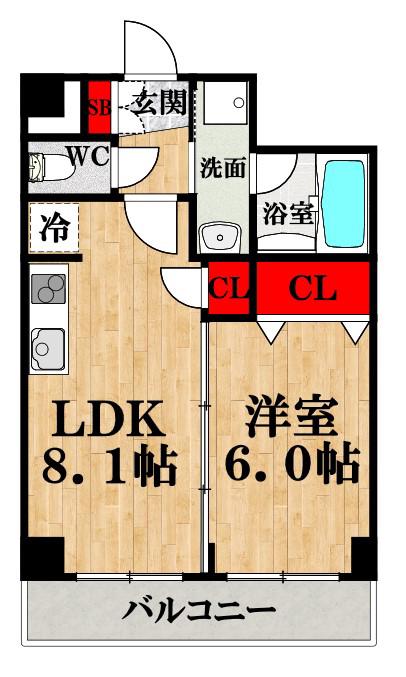 ラピスラズリ(1LDK/8階)の間取り写真