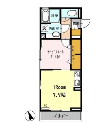 ストークヒル II(1SK/1階)の間取り写真