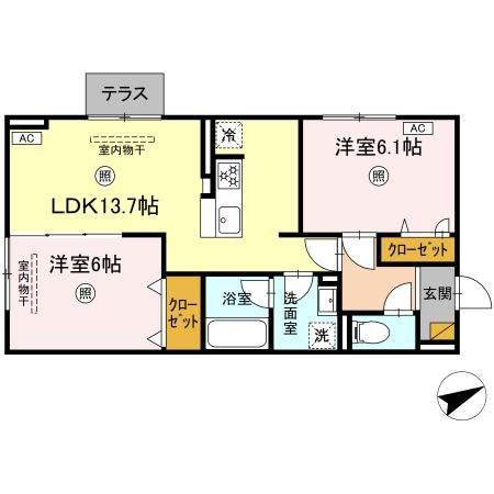 レーヴ・ウェル笠原DEUX(2LDK/1階)の間取り写真