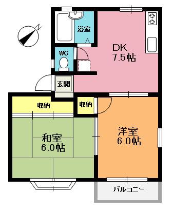 ベルトピア B棟(2DK/2階)の間取り写真