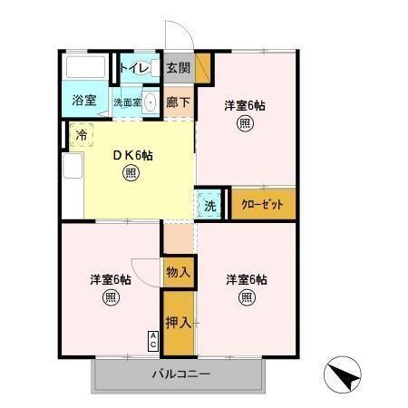 ネオシティ中島A(3DK/1階)の間取り写真