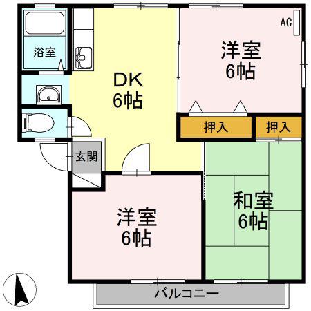 サンビレッジ立花 B棟(3DK/2階)の間取り写真