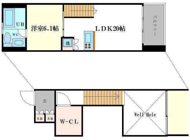 匠空阿波座西(1LDK/1階)の間取り写真