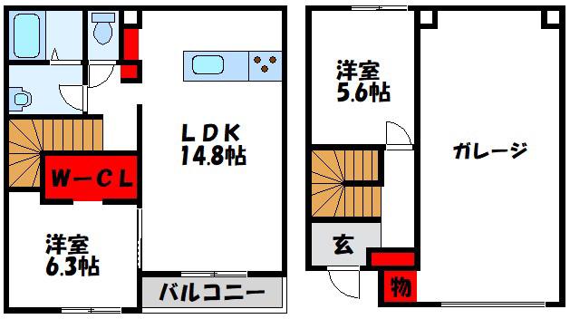ラグナ・セカGARAGE02 A棟(2LDK/1階)の間取り写真
