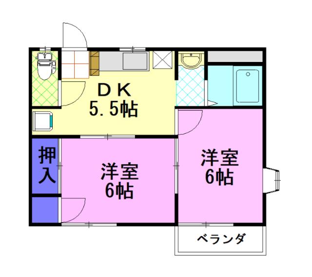 コーポスリーゼB(2DK/2階)の間取り写真
