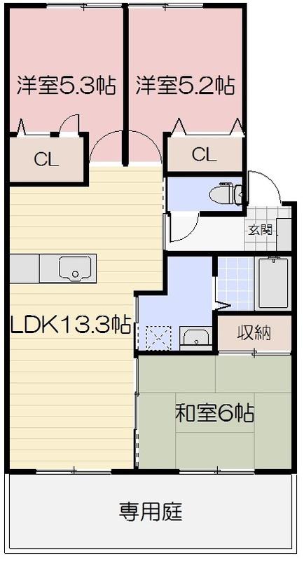 ラ・パルテール下中野 壱番館(3LDK/2階)の間取り写真