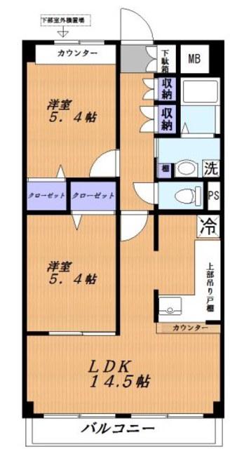 アンディヴェールIII(2LDK/1階)の間取り写真