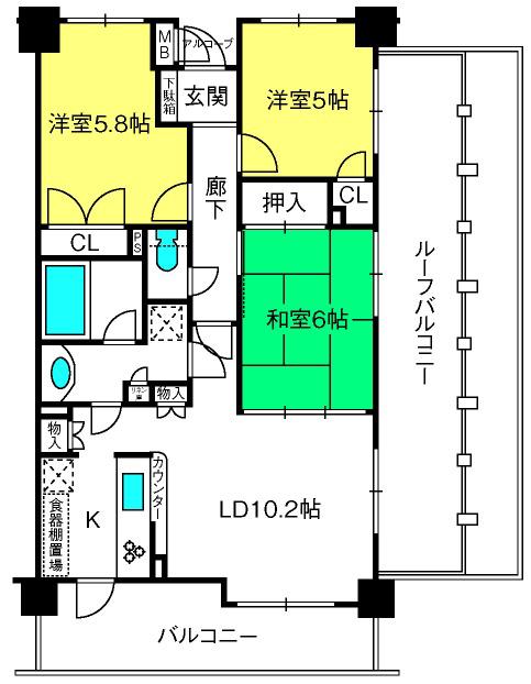 アーバンキャッスル東川口(3LDK/5階)の間取り写真
