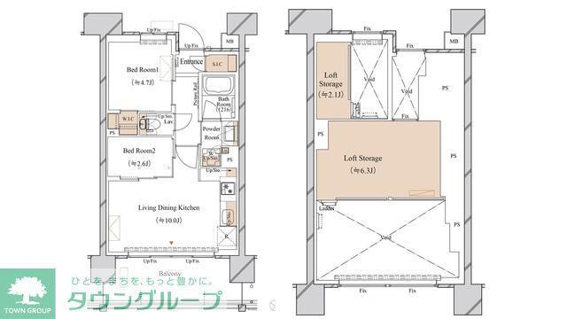 ブランシエスタ新丸子リバーフロント(2LDK/14階)の間取り写真