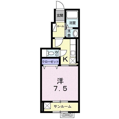 プラシードIII(1K/1階)の間取り写真