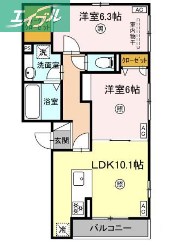 エマーブルMグラン I棟(2LDK/3階)の間取り写真
