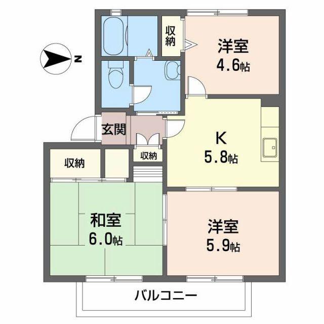ディアス宮脇(3K/2階)の間取り写真