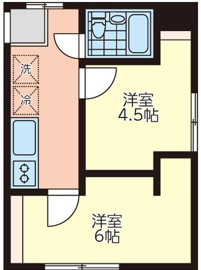 パラゼット中原 A棟(2K/2階)の間取り写真