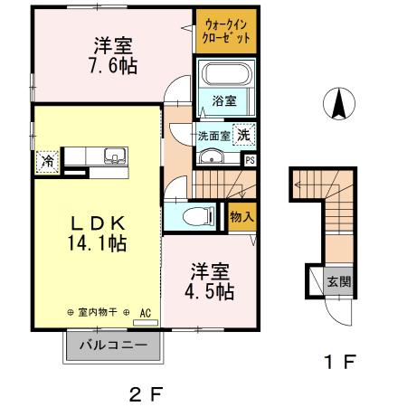 ヴィラフォンテ(2LDK/2階)の間取り写真