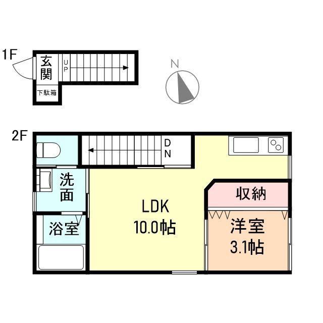 PURETE(1LDK/2階)の間取り写真