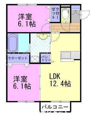 ラ・ポーテA(2LDK/2階)の間取り写真