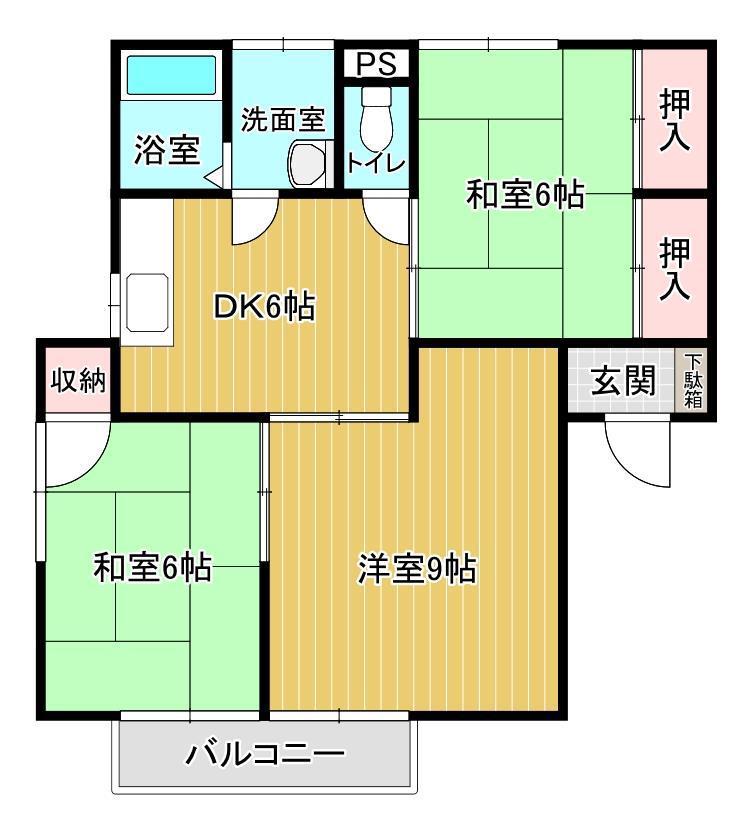 YSハイムA棟(3DK/1階)の間取り写真