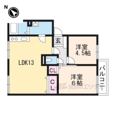 ベルヴェデールIMAI1(2LDK/1階)の間取り写真