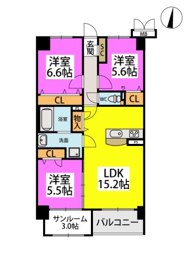 VEGALIGHT別府(3LDK/4階)の間取り写真