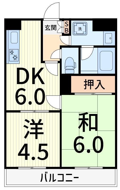 仙ノ倉ハイツ(2DK/4階)の間取り写真