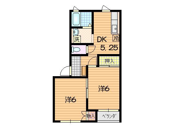 アディーン(2DK/2階)の間取り写真