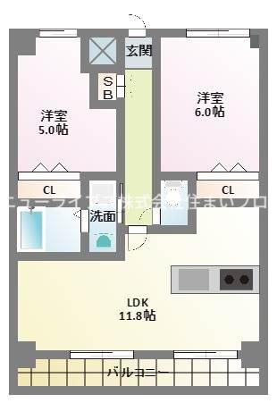 エムプラザ香里六番館(2LDK/9階)の間取り写真