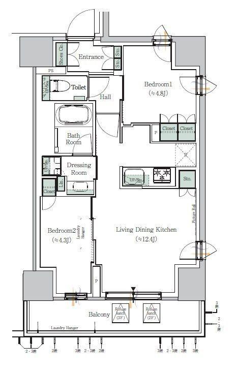ONE ROOF RESIDENCE NISHI NIPPORI(2LDK/15階)の間取り写真