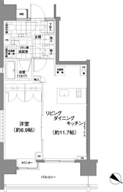 パークハビオ渋谷神山町(1LDK/3階)の間取り写真