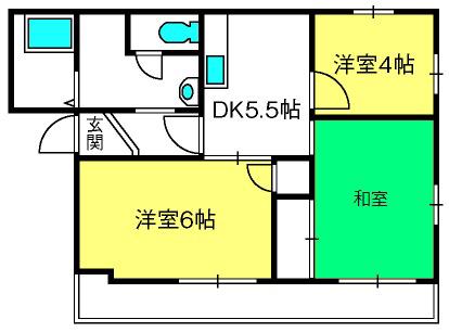 エスポワール C棟(3DK/1階)の間取り写真