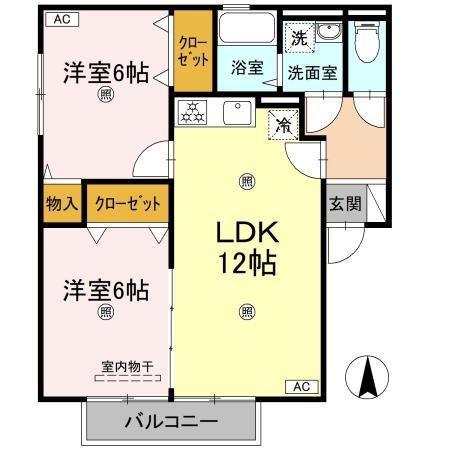 カンファタブルB棟(2LDK/1階)の間取り写真