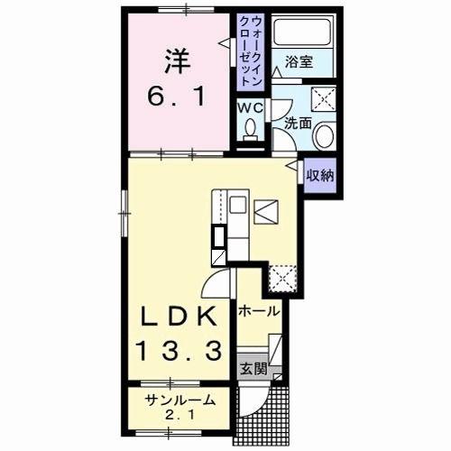 グランドエスポワール行橋 II(1LDK/1階)の間取り写真